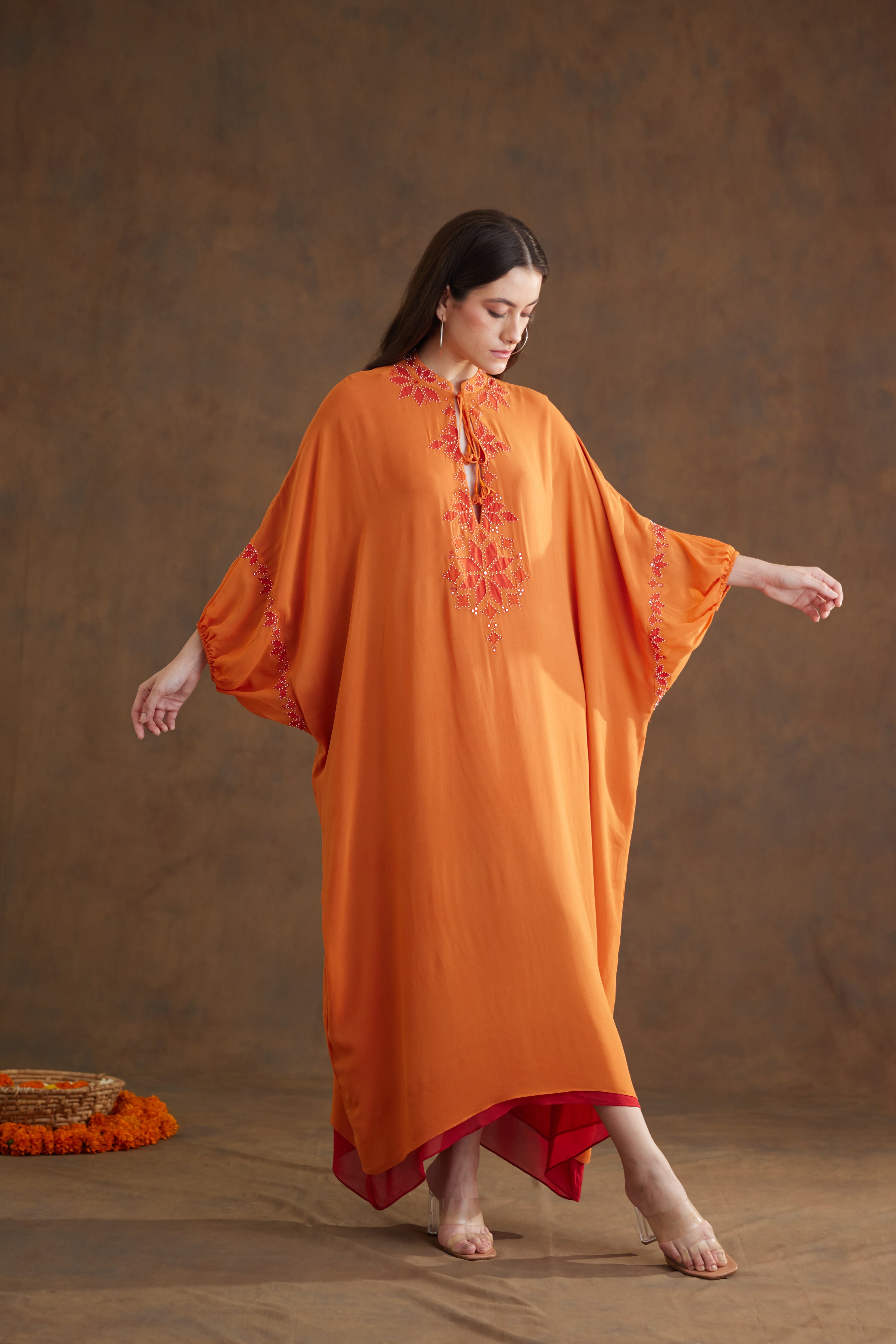 Saffron applique embroidered Kaftan Dress