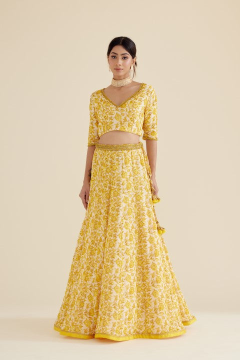 Yellow Printed Lehenga Set