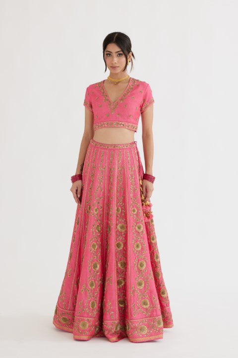 Hot Pink Lehenga with Yellow Dupatta Set
