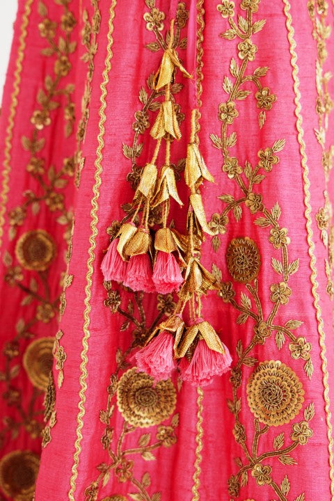 Hot Pink Lehenga with Yellow Dupatta Set