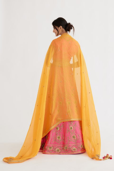 Hot Pink Lehenga with Yellow Dupatta Set