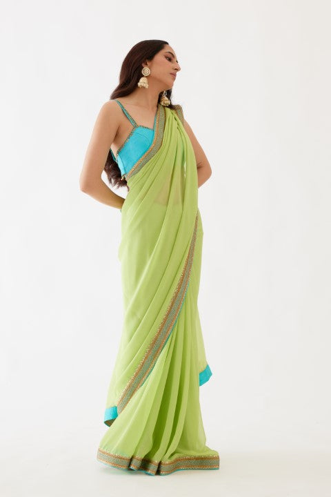 Pista Green Saree Set