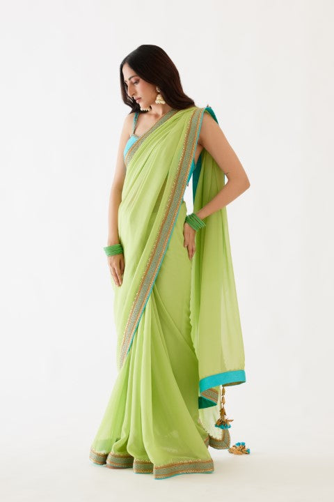 Pista Green Saree Set