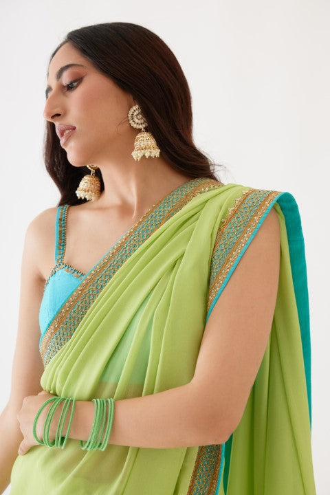 Pista Green Saree Set