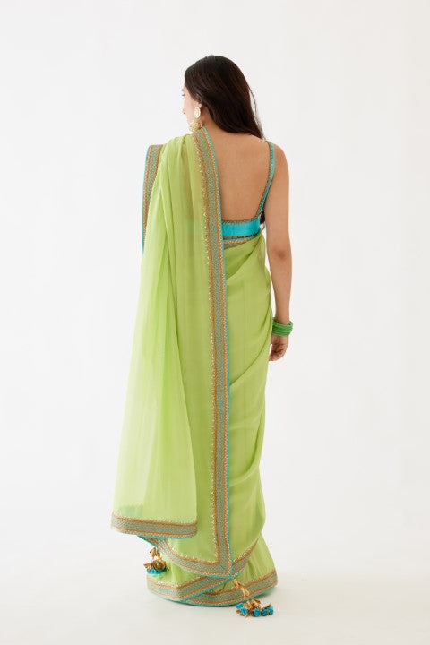 Pista Green Saree Set