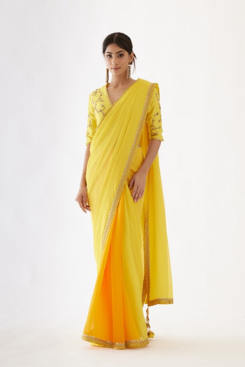 Haldi Yellow and Yellow Ombre Saree Set