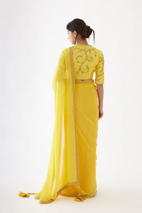 Haldi Yellow and Yellow Ombre Saree Set
