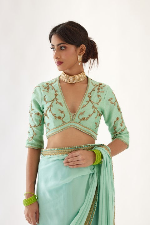 Light Blue and Turquish Ombre Saree Set