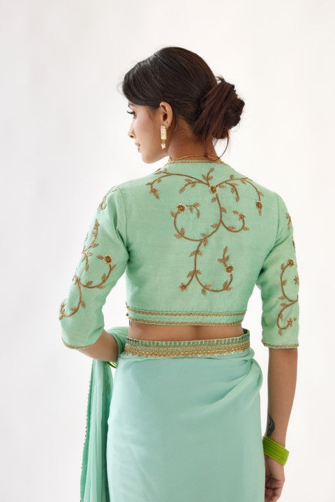 Light Blue and Turquish Ombre Saree Set