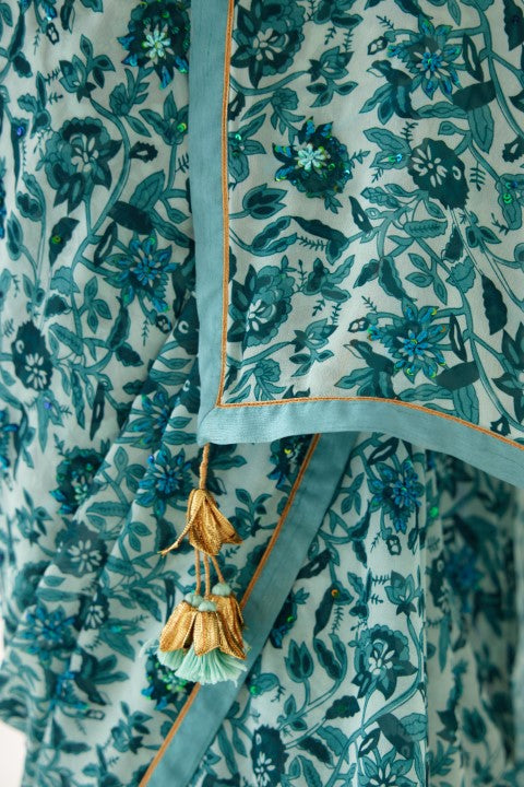 Sea Green and Turquish Blue Saree Set