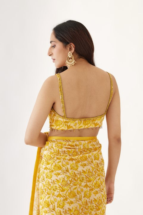 Yellow Printed Saree Set