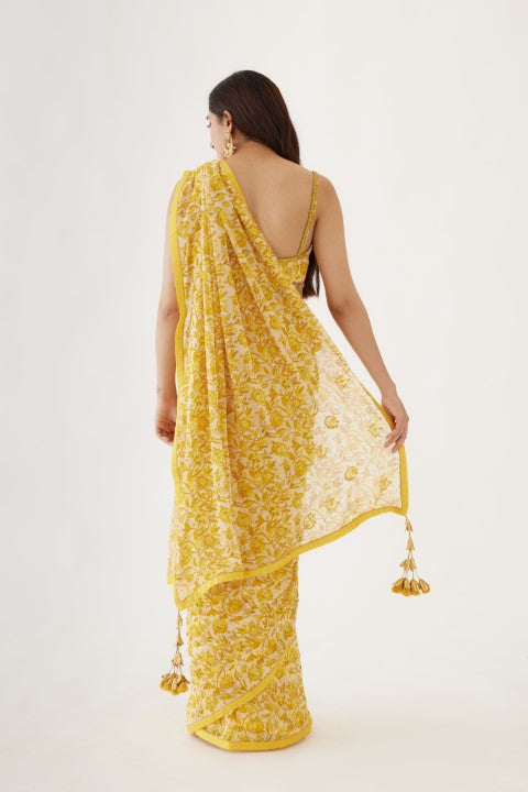 Yellow Printed Saree Set