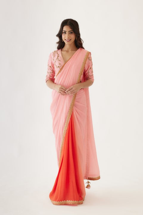 Pink and Gajjari Ombre Saree Set