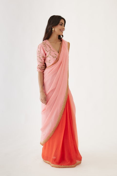 Pink and Gajjari Ombre Saree Set