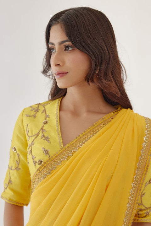Lime Green and Yellow Ombre Saree Set