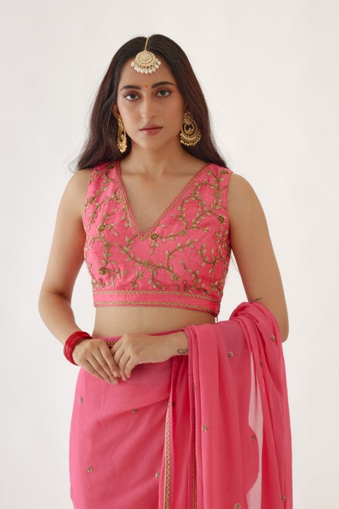 Pink and Gajjari Sharara Saree Set