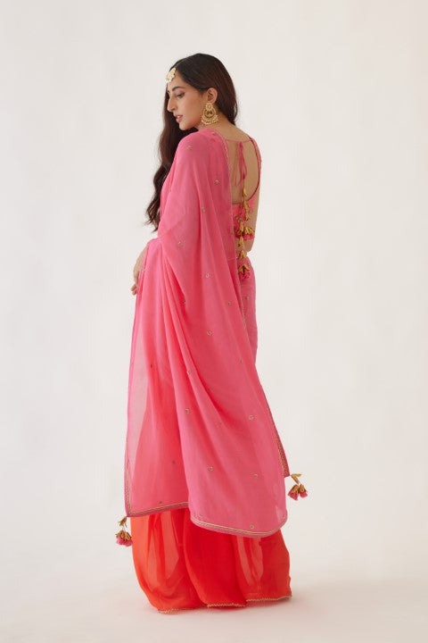Pink and Gajjari Sharara Saree Set