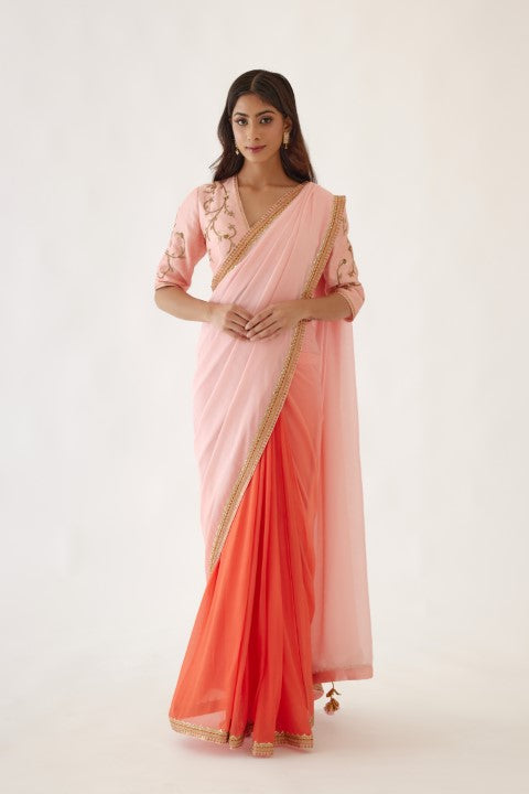 Peach and Orange Ombree Saree set