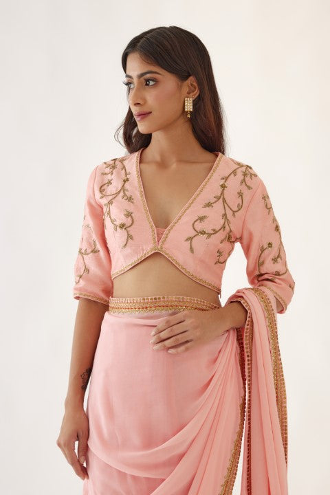 Peach and Orange Ombree Saree set