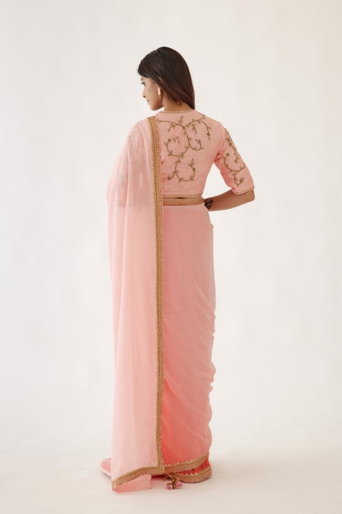 Peach and Orange Ombree Saree set