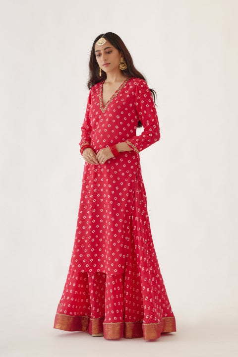 Rani Pink Bandani Print Lehenga Set