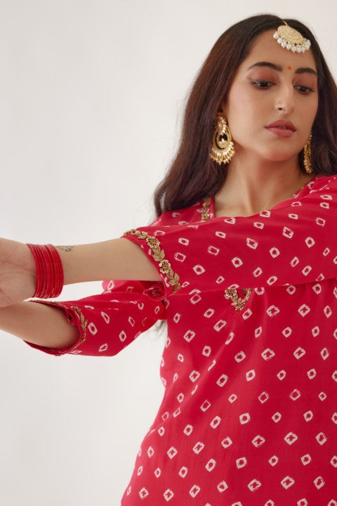 Rani Pink Bandani Print Lehenga Set