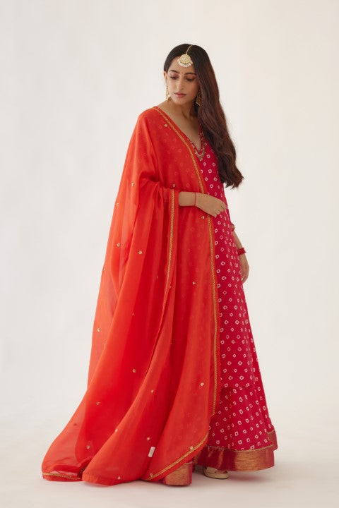 Rani Pink Bandani Print Lehenga Set