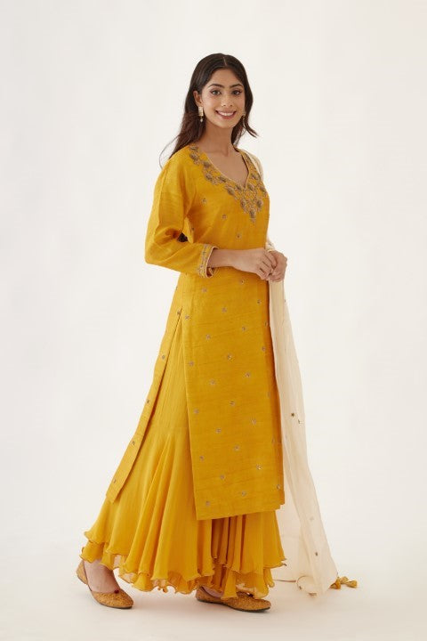 Ochre Yellow Sharara Set