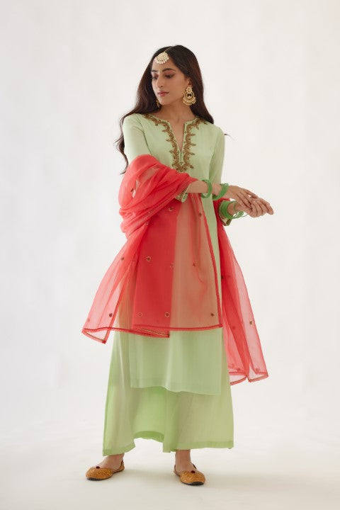 Crushed mint green kurta set