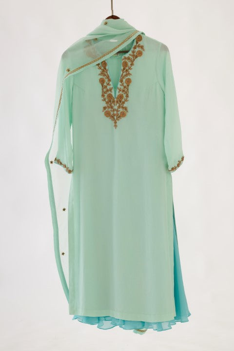 Mint Blue and Turquiose Kurta Sharara Set