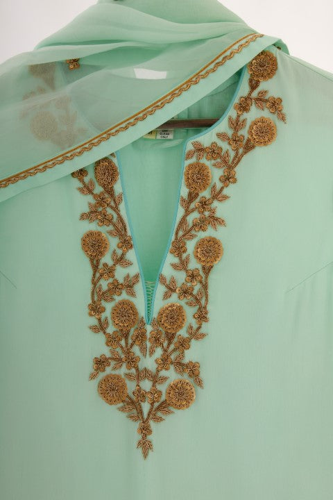 Mint Blue and Turquiose Kurta Sharara Set