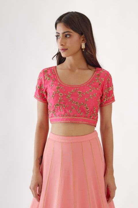 Light Pink Lehenga with Hot Pink blouse Set