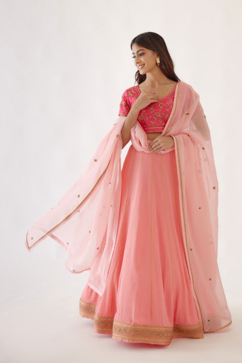 Light Pink Lehenga with Hot Pink blouse Set