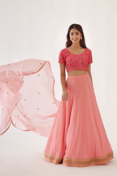 Light Pink Lehenga with Hot Pink blouse Set