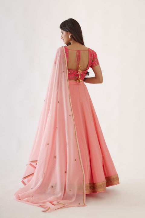 Light Pink Lehenga with Hot Pink blouse Set