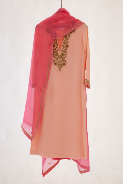 Salmon Pink and Rani Pink Kurta Set