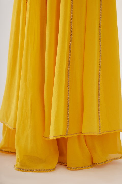 Yellow Embroidered Kalidar Set