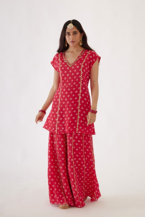 Rani Pink Bandani Print Sharara Set