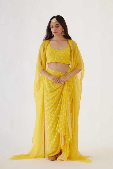 Yellow Bandani Print Drape Skirt Set