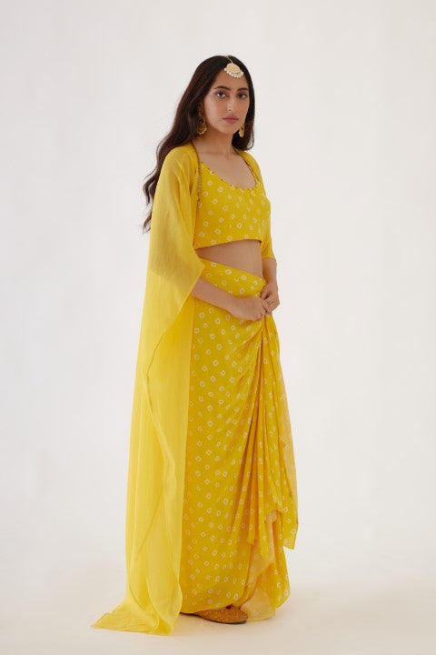 Yellow Bandani Print Drape Skirt Set