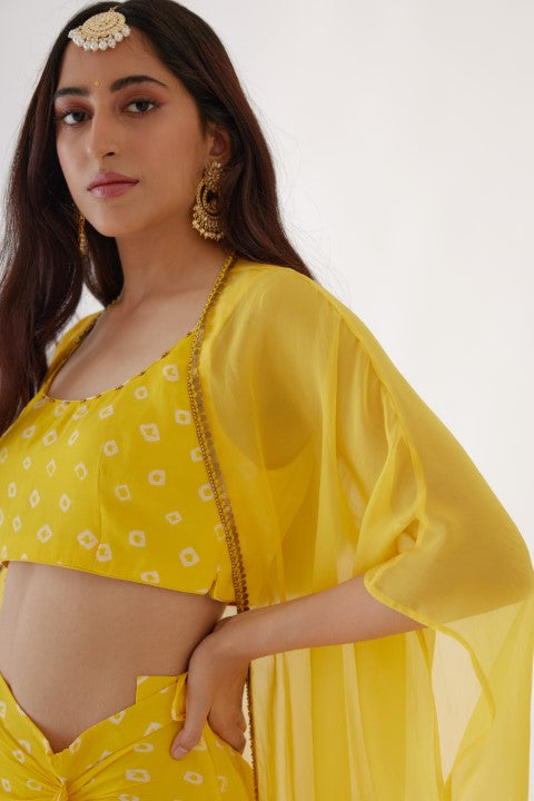 Yellow Bandani Print Drape Skirt Set