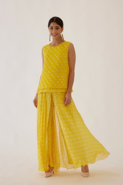 Yellow Bandani Print Sharara Set