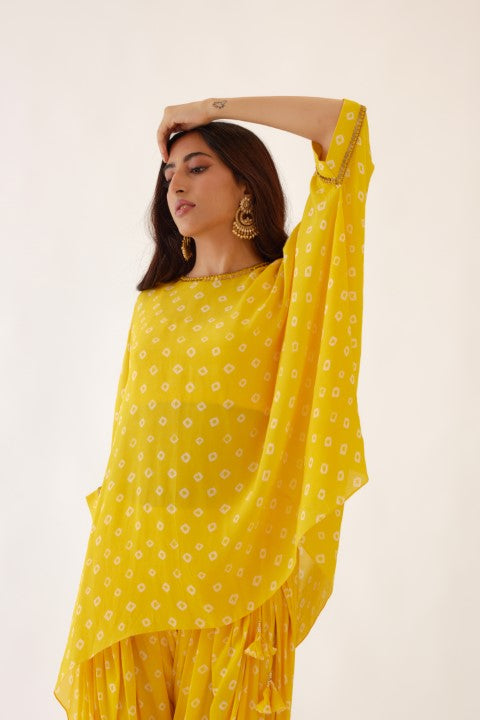 Yellow Bandani Print Dhoti Set