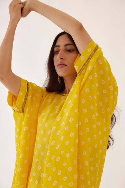 Yellow Bandani Print Dhoti Set