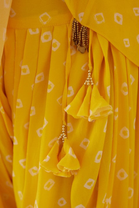 Yellow Bandani Print Dhoti Set