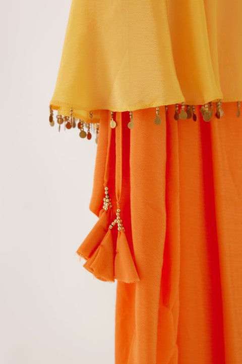 Yellow and Orange Peplun Dhoti Set