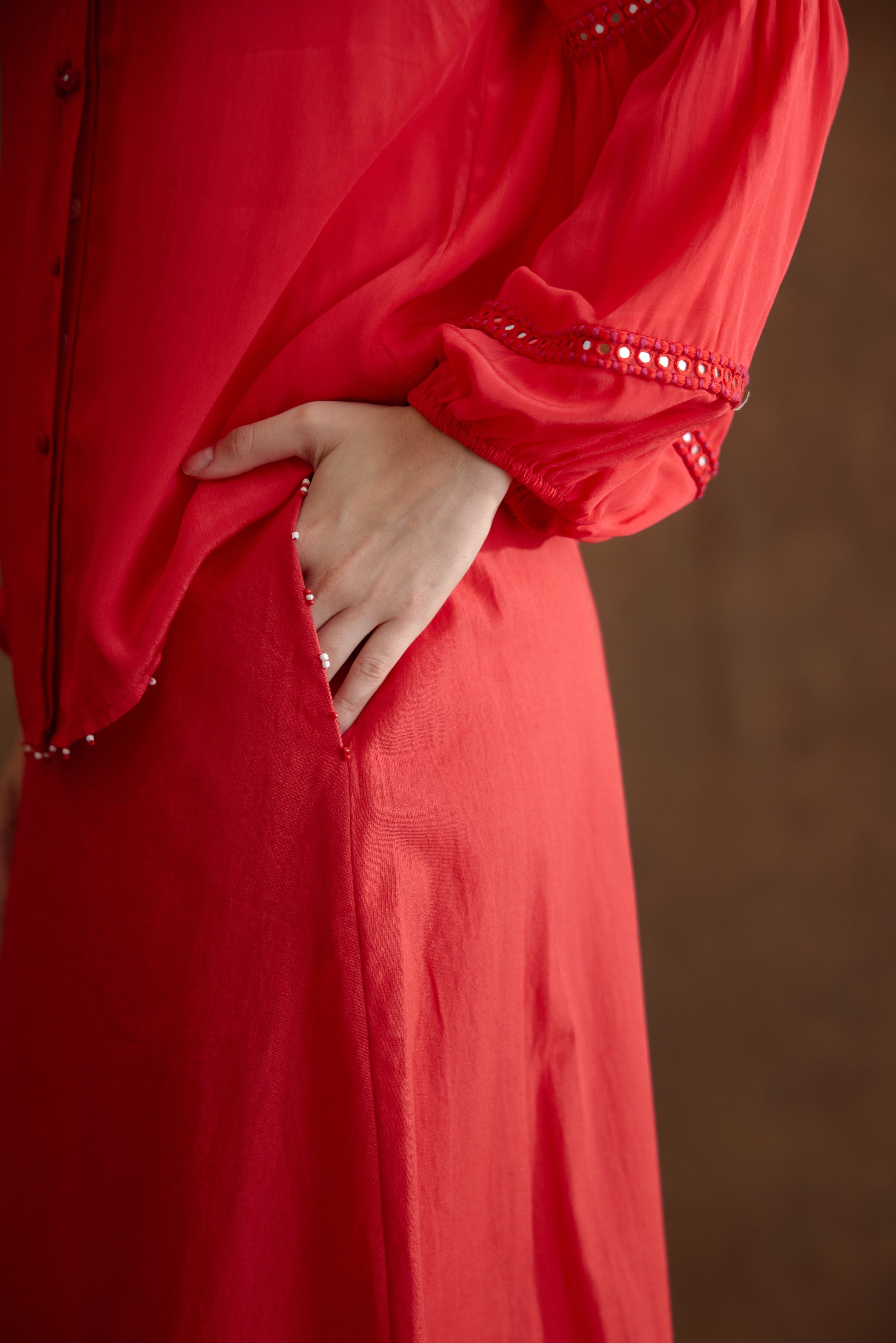 Coral hand embroidered co-ord sets