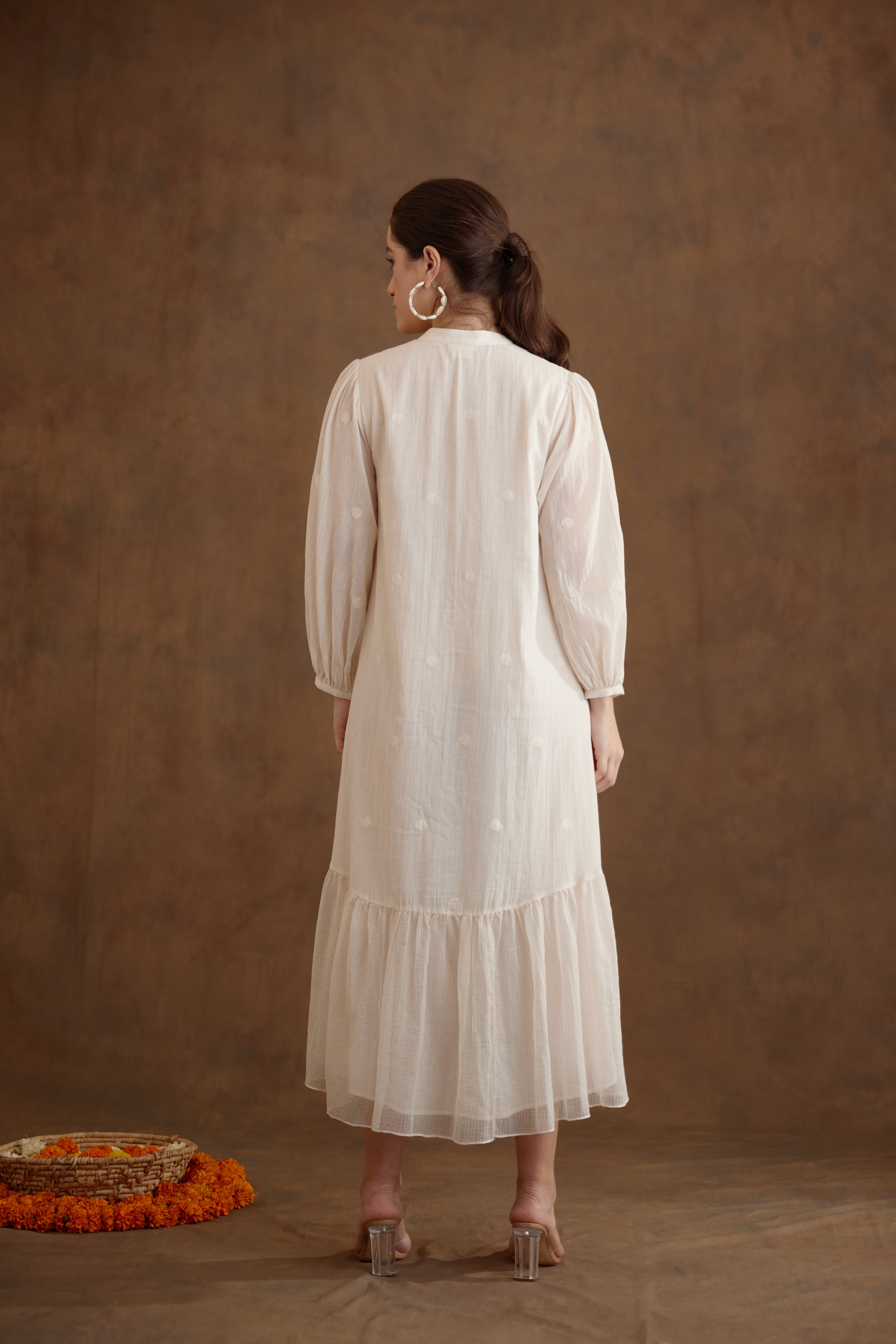 Cream hand braided tassels tier dress