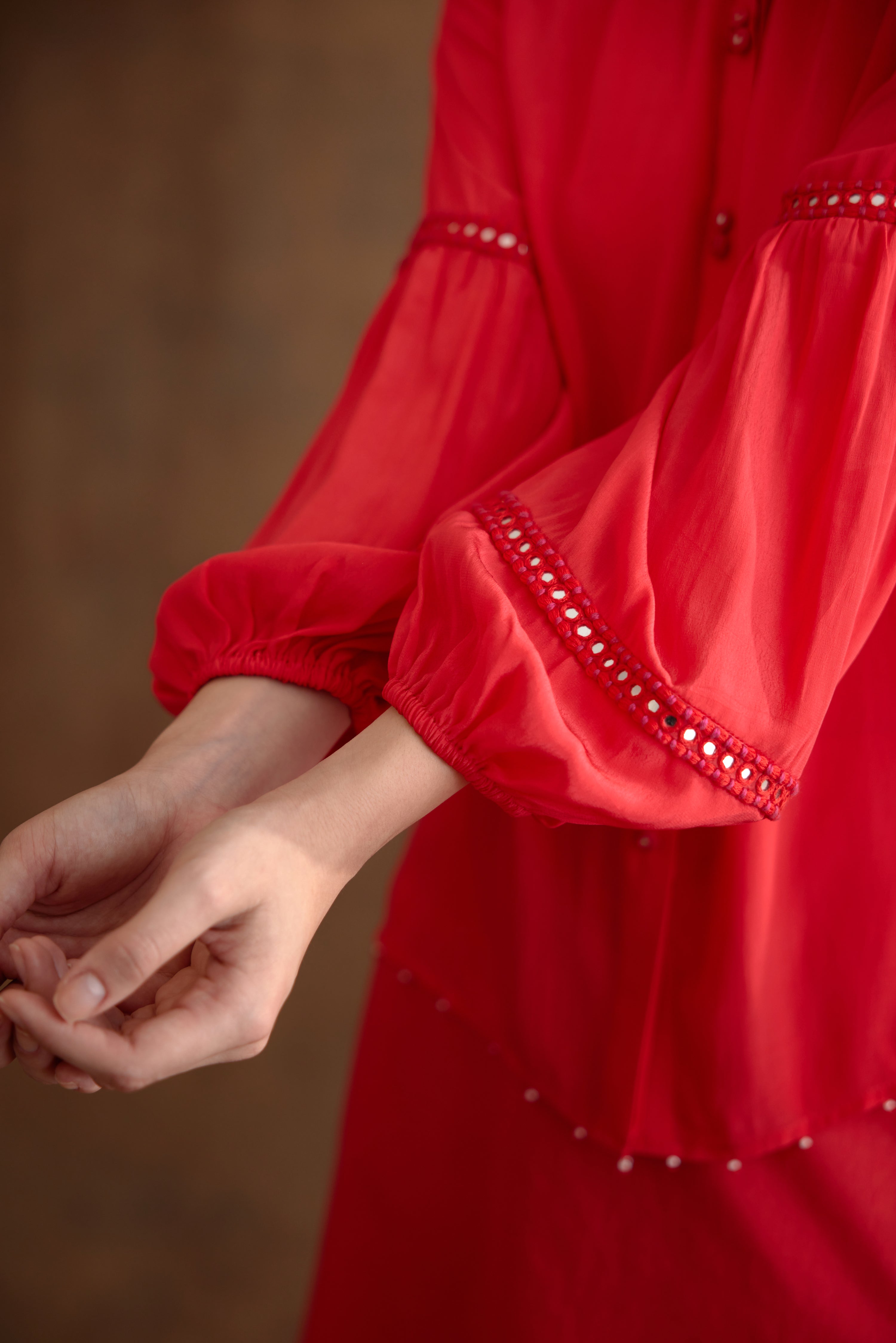 Coral hand embroidered co-ord sets