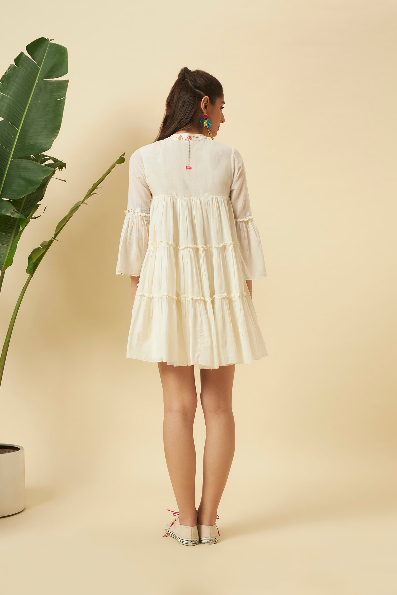 IVORY MINI TIERED DRESS